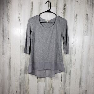 GB gray light weight long sleeve shirt with sheer hem women's size small